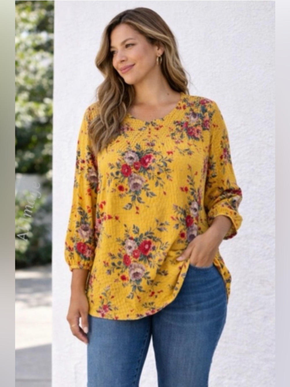 Torrid Yellow Floral Smocked Tunic Top 2X Boho Casual Blouse